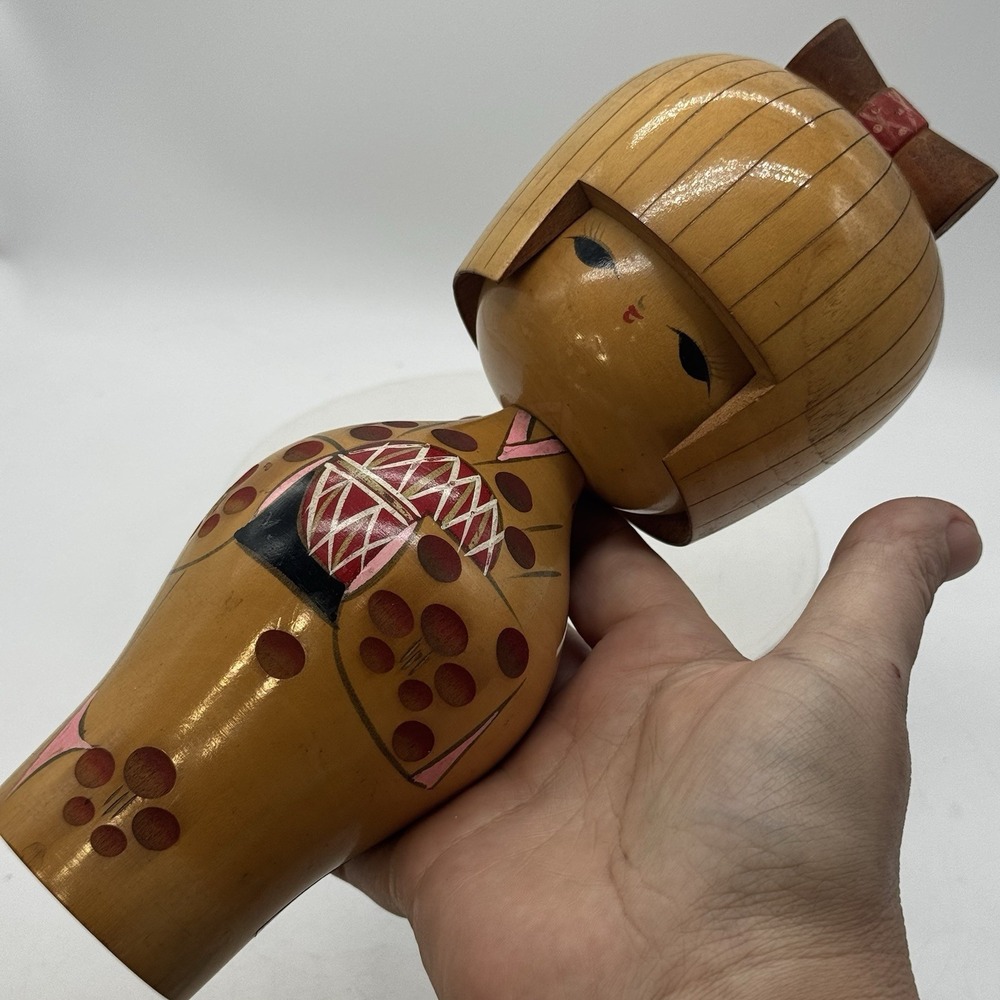 Vtg Japanese Kokeshi Doll 10" Naruko Girl Temari Ball Signed Red Seal Wood Bow